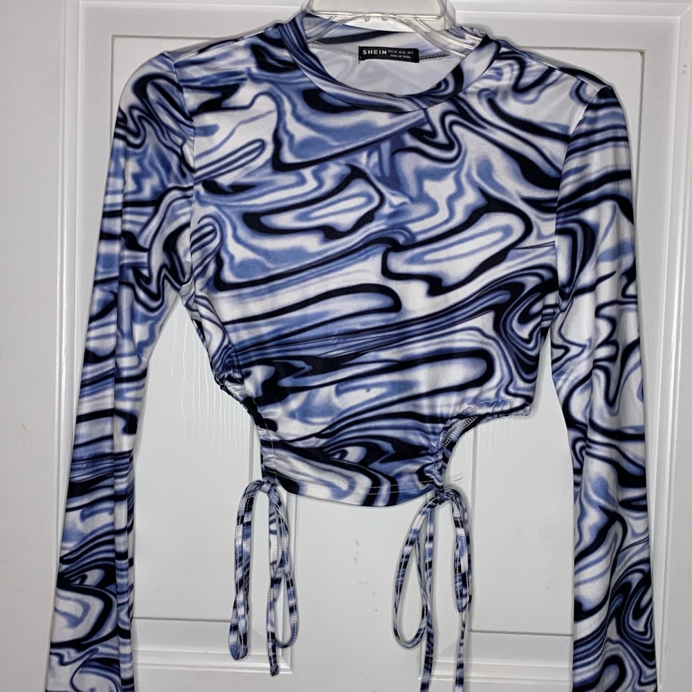 Blue/Black Marble Side Tie Crop